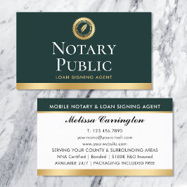 Eleganter Notar Signing Agent Gold Dark Green Visitenkarte