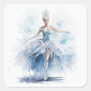 Eleganter Nussknacker Schneekönigin in Weiß Quadratischer Aufkleber