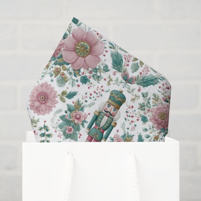 Eleganter Nussknacker- und Blumenprint Seidenpapier (Geschenktüte)