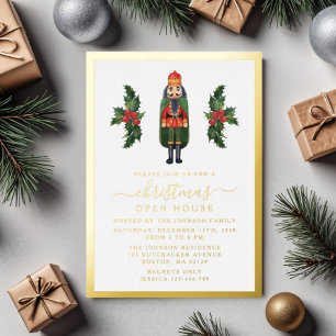 Eleganter Nussknacker Weihnachts-Open-House Gold Folieneinladung
