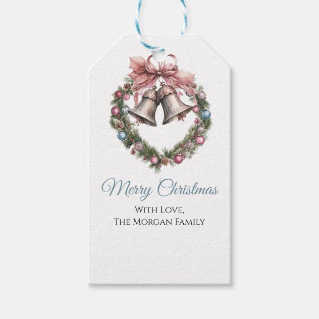 Eleganter Ökologisierungsknopf Bell & Pink Ribbon  Geschenkanhänger (Vorderseite)