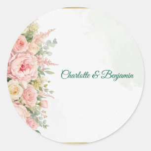 Eleganter Olive-Floral-Hochzeitssticker Runder Aufkleber