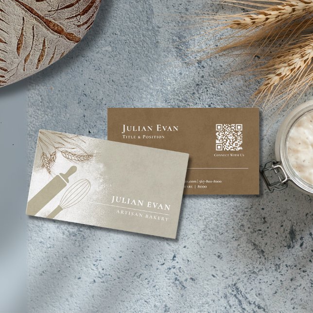 Eleganter Olive Green Pastry Koch Artisan Bäckerei Visitenkarte (Elegant Olive Green Pastry Chef Artisan Bakery Business Card)