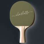 Eleganter Olive Green Script Name Personalisiert Tischtennis Schläger<br><div class="desc">Eleganter Olive Green Script Name Personalisiert Ping Pong Paddle</div>