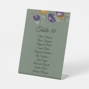 Eleganter Olive Green Wedding Table mit Namen Sockelschild