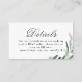 Eleganter Olive Sprig Wedding Details QR Code Begleitkarte