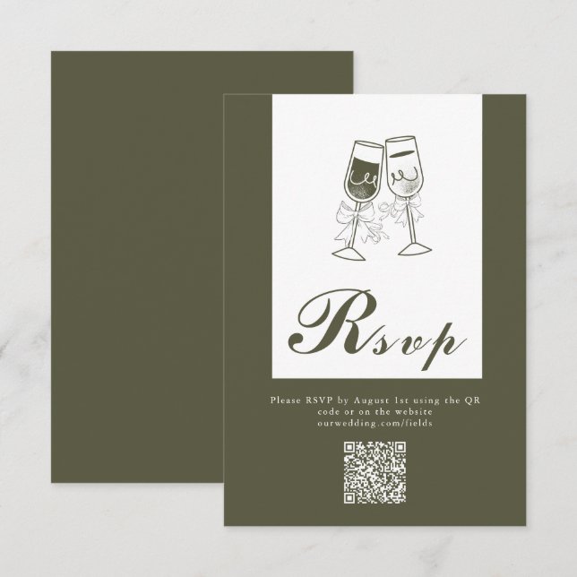 Eleganter Olive wood Green QR Code Hochzeit RSVP Karte (Vorne/Hinten)