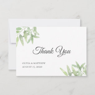 Eleganter Olivenzweig. Botanische Hochzeit Dankeskarte
