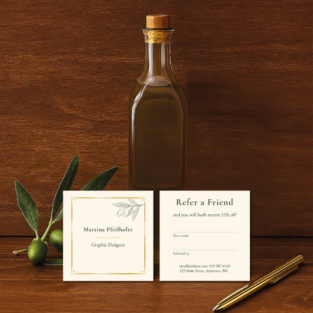 eleganter Olivenzweig Empfehlungskarte (Von Creator hochgeladen)