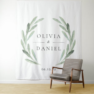 Eleganter Olivenzweig-Kranz Hochzeitskulisse Wandteppich