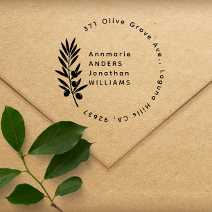 Eleganter Olivenzweig Zwei Namen Rücksendeadresse Gummistempel