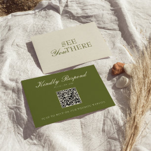Eleganter Olivgrüner Old-Money-QR-Code für die Hoc RSVP Karte