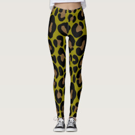 Eleganter olivgrüner und schwarzer Leopardenprint Leggings