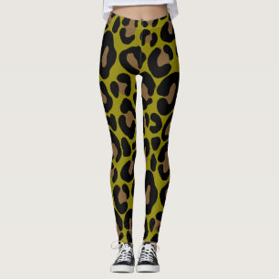 Eleganter olivgrüner und schwarzer Leopardenprint Leggings