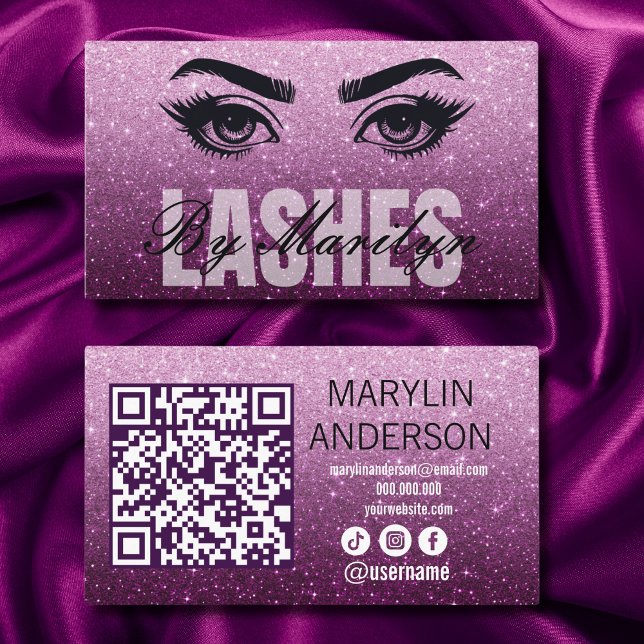 Eleganter Ombre Glitzer Lash Techniker mit QR Code Visitenkarte (Von Creator hochgeladen)