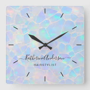 Eleganter Opalstein personalisierter Name Geschäft Quadratische Wanduhr