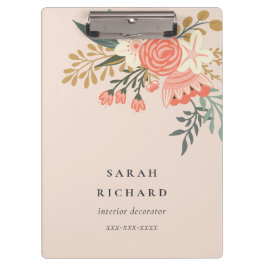 Eleganter Orange Blush Peach Green Ambrosia Floral Klemmbrett