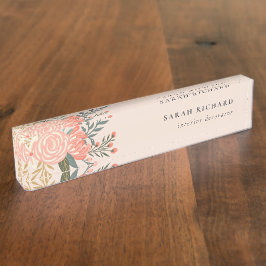 Eleganter Orange Blush Peach Green Ambrosia Floral Namensplakette