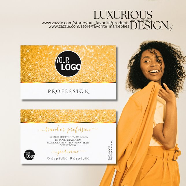 Eleganter Orange Glitzer Spark Stars Logo Visitenkarte (Von Creator hochgeladen)