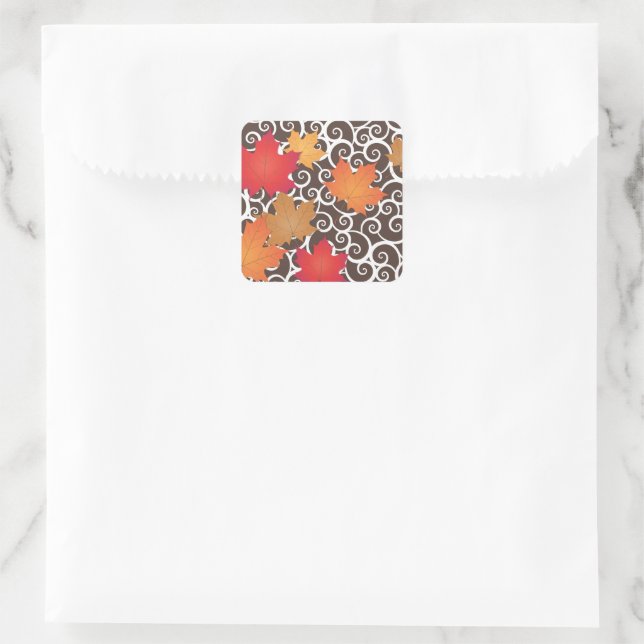 Eleganter Orange Herbst Herbstlaub und Wirbel Quadratischer Aufkleber (Tasche)