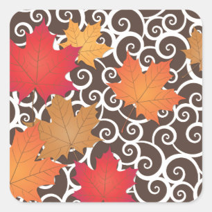 Eleganter Orange Herbst Herbstlaub und Wirbel Quadratischer Aufkleber