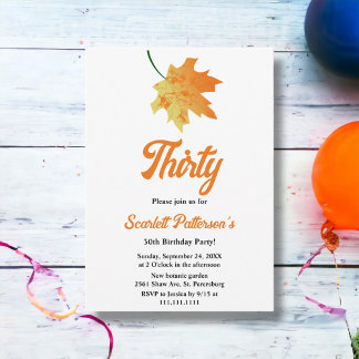 Eleganter Orange Herbstlaub Herbst 30. Geburtstag Einladung