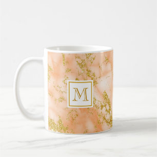 Eleganter Orange Marble Monogram Imitate Gold Glit Kaffeetasse