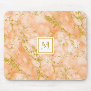 Eleganter Orange Marble Monogram Imitate Gold Glit Mousepad