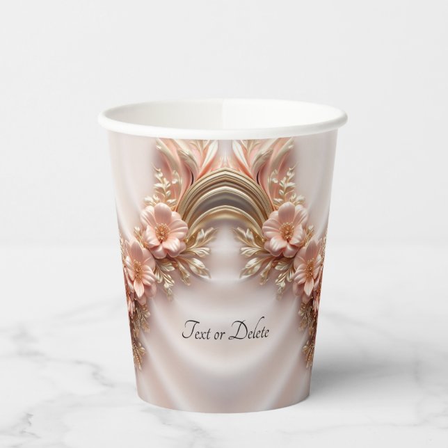 Eleganter Orange Peach Floral Paper Cup Pappbecher (Links)