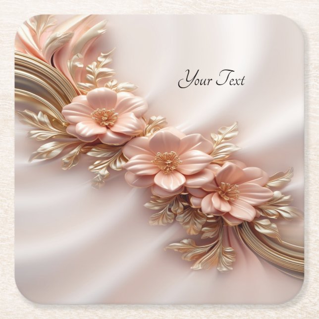 Eleganter Orange Peach Floral Paper Untersetzer (Vorderseite)