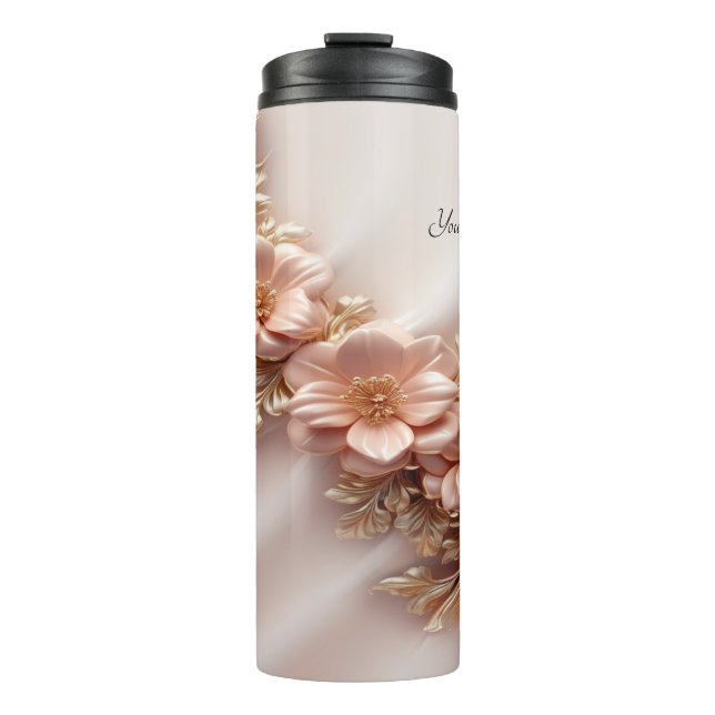 Eleganter Orange Peach Floral Thermal Tumbler Thermosbecher (Vorderseite)
