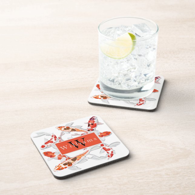 Eleganter orange-weißer Koi-Fisch Getränkeuntersetzer (Rechte Seite)