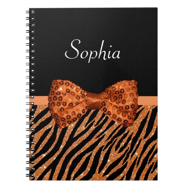 Eleganter orange Zebra-Druck IMITAT Glitz-Bogen Notizblock (Vorderseite)