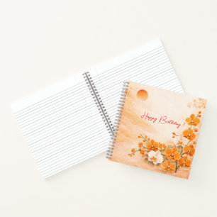 Eleganter orangefarbener Orchideen-Geburtstag Notizbuch