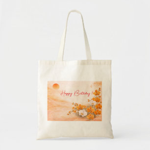 Eleganter orangefarbener Orchideen-Geburtstag Tragetasche
