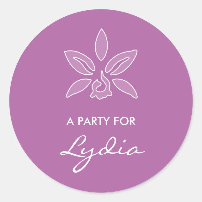 Eleganter Orchid Einfache fette Lila Blume mit Nam Runder Aufkleber (Vorderseite)