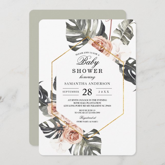 Eleganter Orchid & Rose Aquarellrahmen Einladung (Vorne/Hinten)