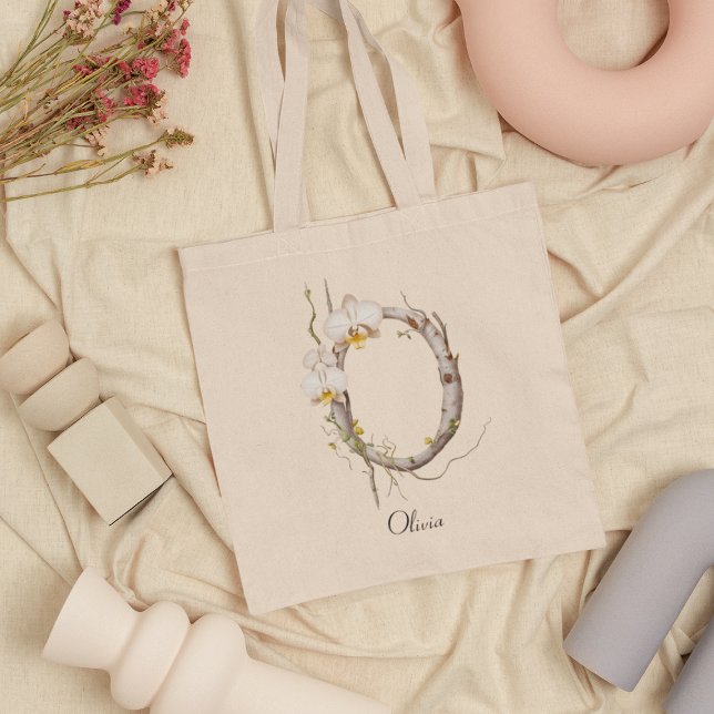 Eleganter Orchids Floral Monogram O Individuelle N Tragetasche (Von Creator hochgeladen)