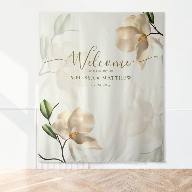 Eleganter orientalischer Weißer Magnolia Willkomme Wandteppich (Elegant Oriental White Magnolia Welcome Tapestry)