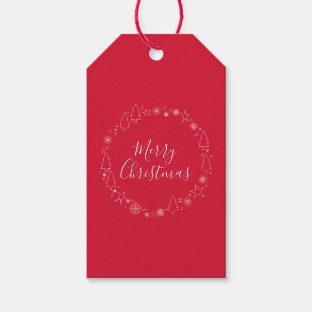 Eleganter Original Handrawn Weihnachtskranz Geschenkanhänger (Vorderseite)