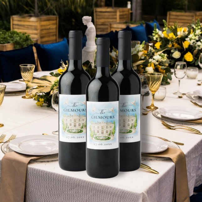 Eleganter Ort | Blume taucht Hochzeit Luxus Weinetikett (Von Creator hochgeladen)