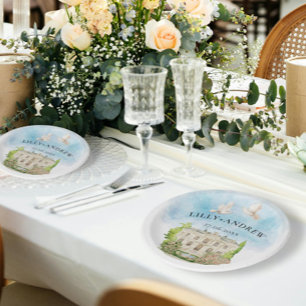 Eleganter Ort Brunnen Tauben Hochzeit Luxus Pappteller