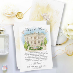 Eleganter Ort mit Springbrunnen, Blume und Tauben Dankeskarte