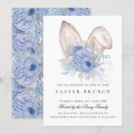 Eleganter Osterbrunch Blumenblau Einladung