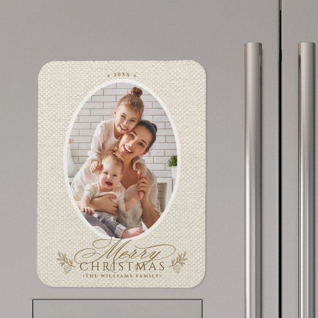 Eleganter Oval Rahmen Frohe Weihnachten Foto Magnet (Von Creator hochgeladen)