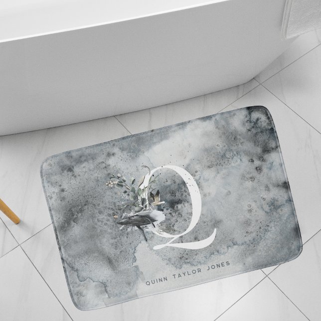 Eleganter Ozean | Watercolor Whale Monogram Badematte (Von Creator hochgeladen)