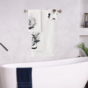 Eleganter Ozean   Watercolor Whale Monogram Badhandtuch Set