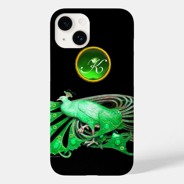 ELEGANTER PAKOCK IN GRÜN, EMERALD MONOGRAMM Case-Mate iPhone HÜLLE (Rückseite)