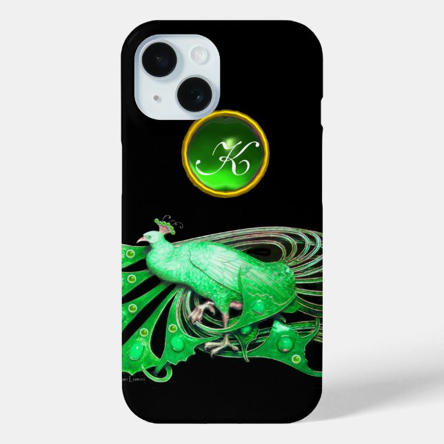 ELEGANTER PAKOCK IN GRÜN, EMERALD MONOGRAMM Case-Mate iPhone HÜLLE (Rückseite)