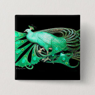 ELEGANTER PAKOCK IN GRÜN, SCHWARZ BUTTON